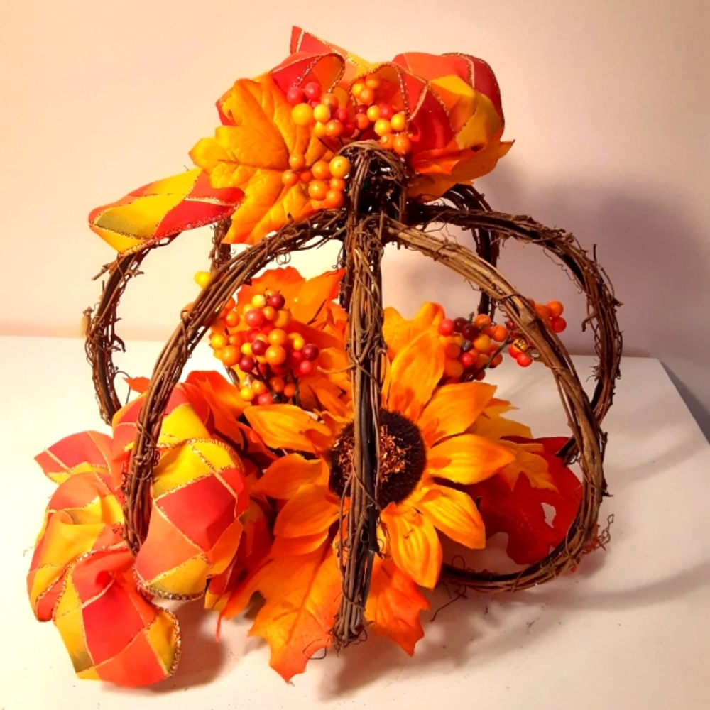 Vine and silk flower pumpkin